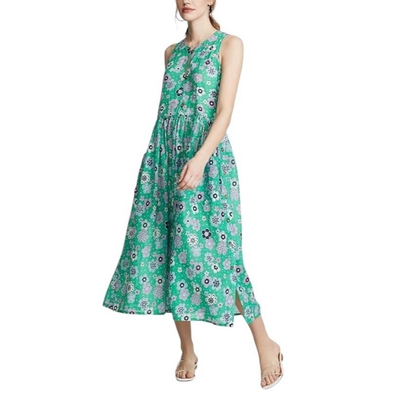 M.I.H. JEANS Leia Floral Cotton Gauze Sleeveless Button Down Midi Dress - Picture 1 of 14